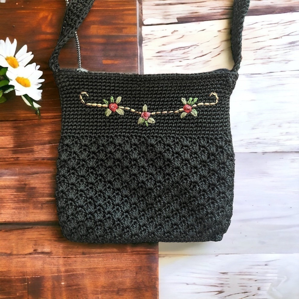 Vintage Black Embroidered -Handmade a woven Crossbody Purse -Cording 194…